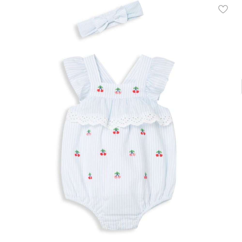 NWT Little Me Baby Girl’s 2-Piece Striped Cherry Bodysuit & Headband Set